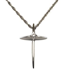 14 Karat White Gold and Diamond Cross Pendant Necklace #18836